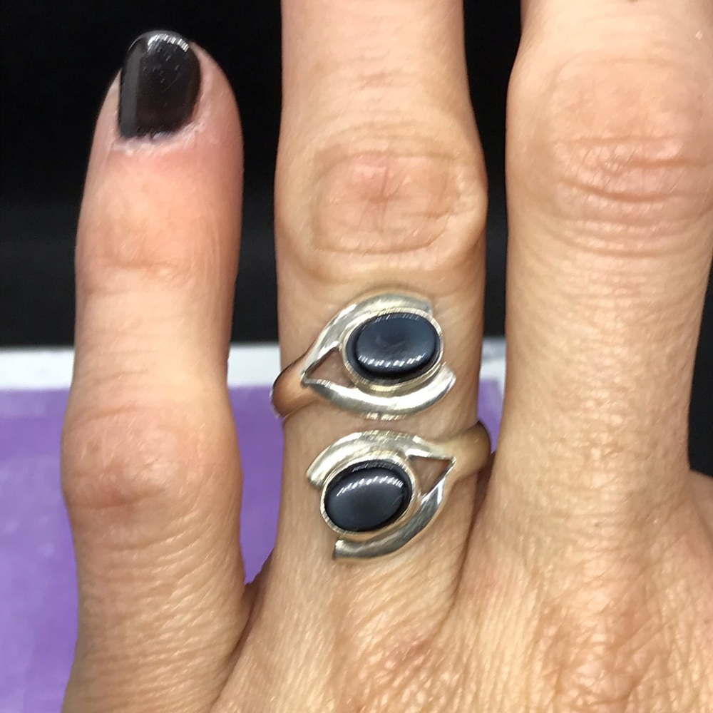 Double Black Stones Statement Ring - image 5